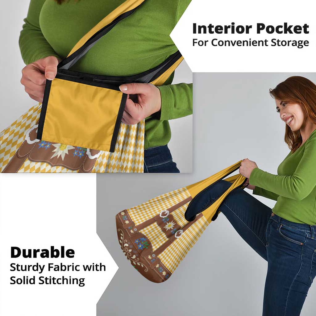 Lederhosen Oktoberfest Grocery Bag Gold Edelweiss Floral Polka Dots - Wonder Print Shop