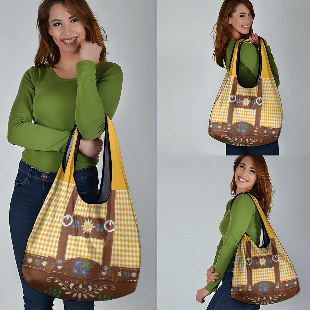 Lederhosen Oktoberfest Grocery Bag Gold Edelweiss Floral Polka Dots - Wonder Print Shop