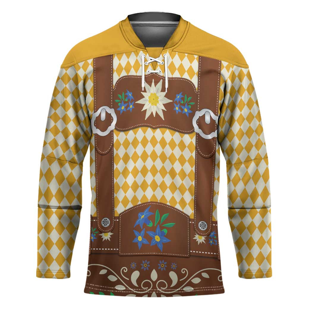 Lederhosen Oktoberfest Hockey Jersey Gold Edelweiss Floral Polka Dots - Wonder Print Shop