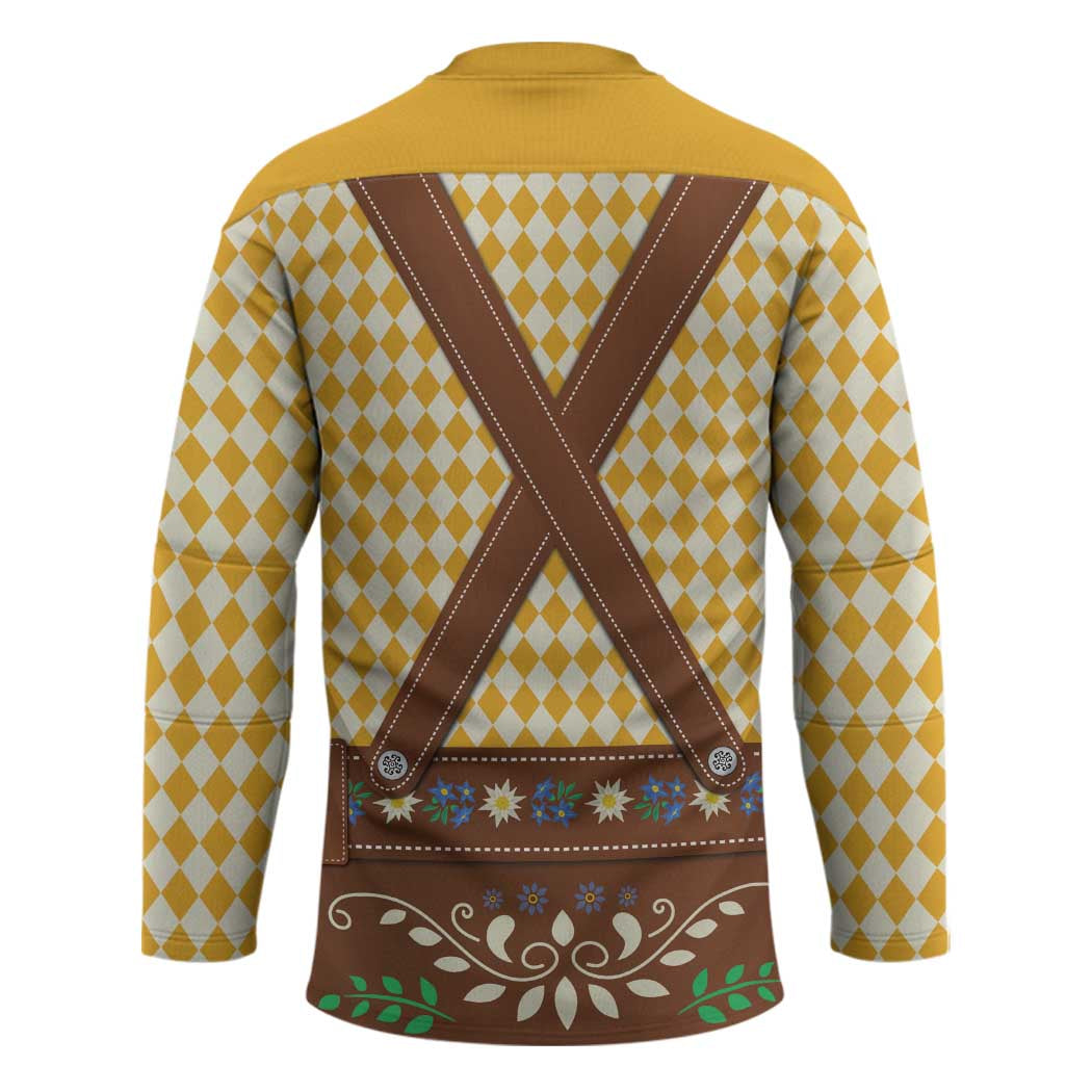 Lederhosen Oktoberfest Hockey Jersey Gold Edelweiss Floral Polka Dots - Wonder Print Shop