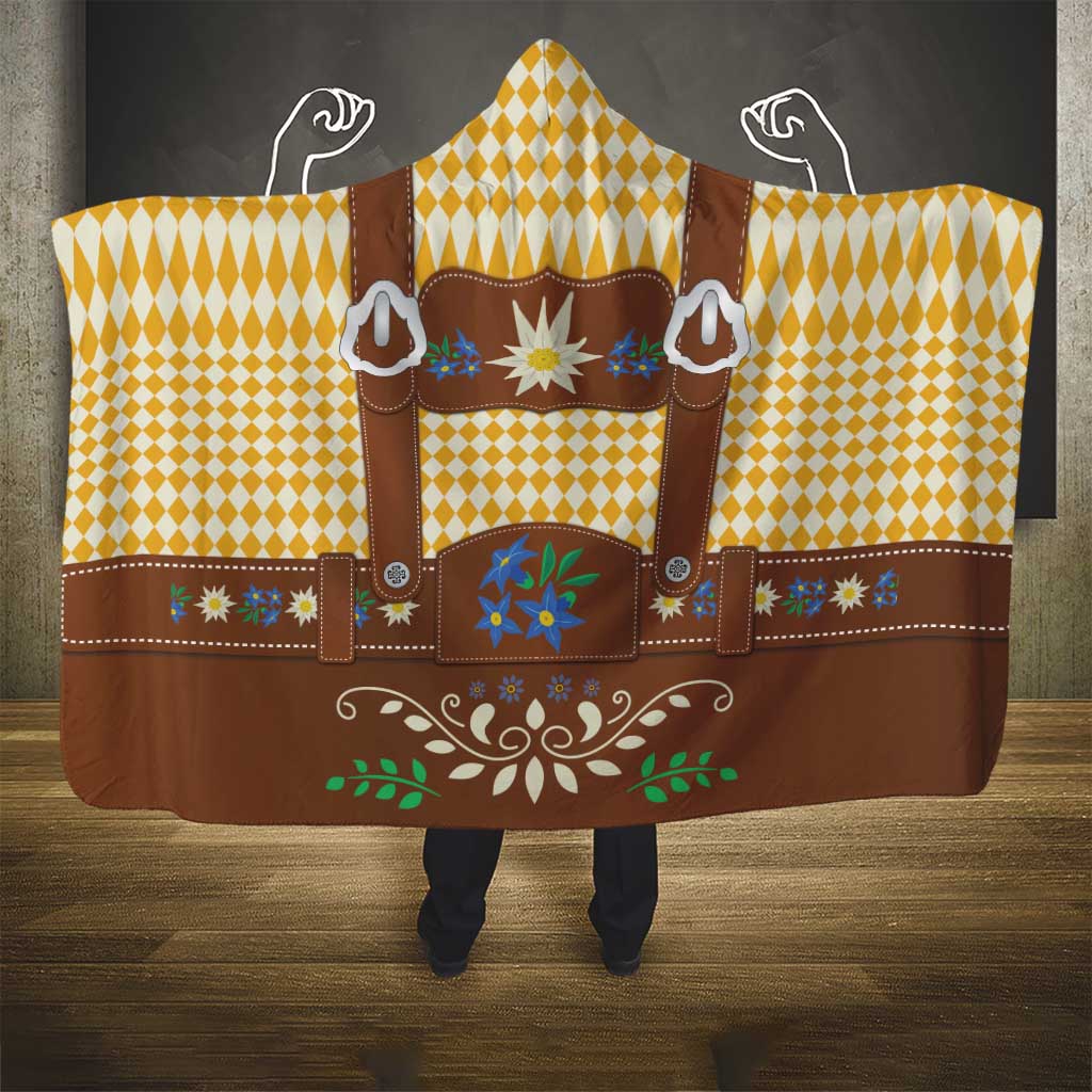 Lederhosen Oktoberfest Hooded Blanket Gold Edelweiss Floral Polka Dots - Wonder Print Shop
