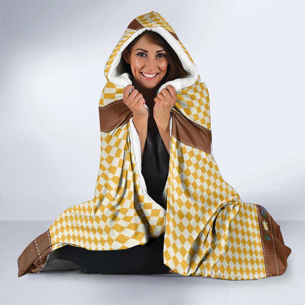 Lederhosen Oktoberfest Hooded Blanket Gold Edelweiss Floral Polka Dots - Wonder Print Shop