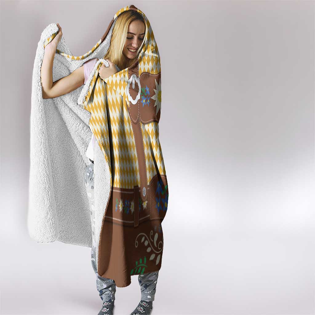 Lederhosen Oktoberfest Hooded Blanket Gold Edelweiss Floral Polka Dots - Wonder Print Shop