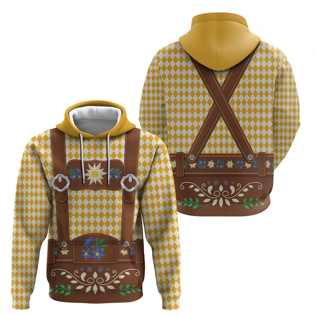 Lederhosen Oktoberfest Hoodie Gold Edelweiss Floral Polka Dots - Wonder Print Shop