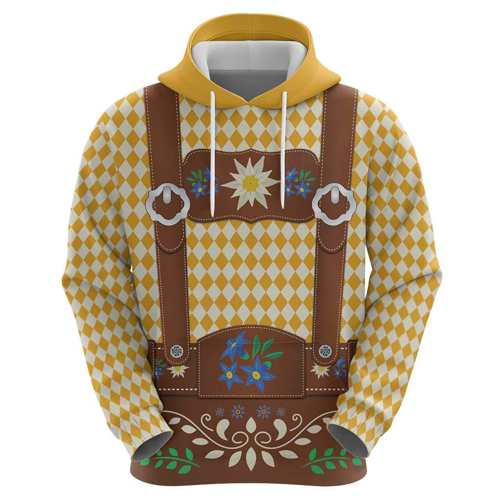 Lederhosen Oktoberfest Hoodie Gold Edelweiss Floral Polka Dots - Wonder Print Shop