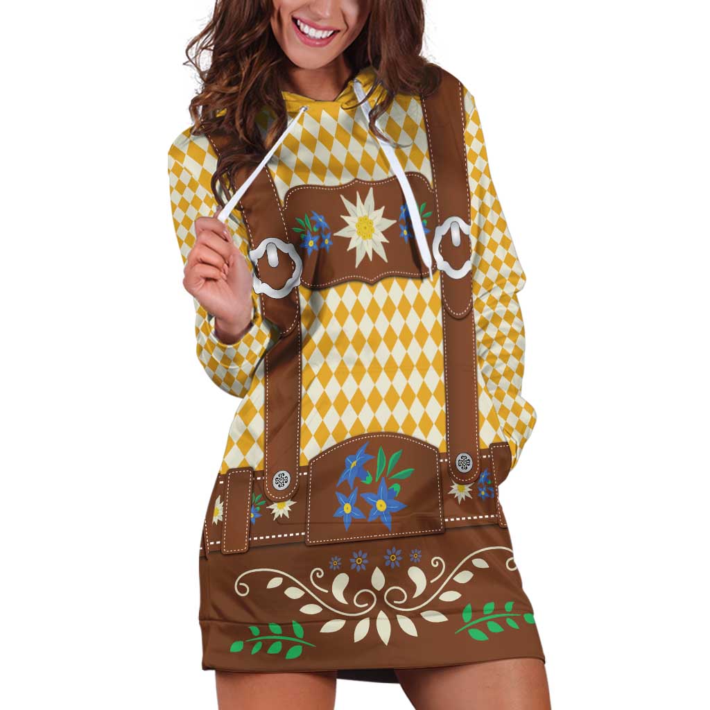 Lederhosen Oktoberfest Hoodie Dress Gold Edelweiss Floral Polka Dots - Wonder Print Shop