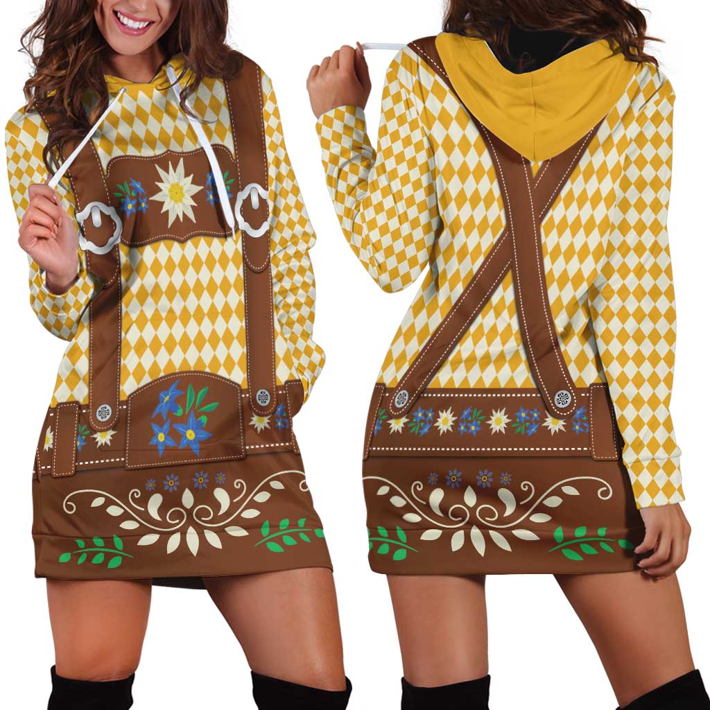 Lederhosen Oktoberfest Hoodie Dress Gold Edelweiss Floral Polka Dots - Wonder Print Shop