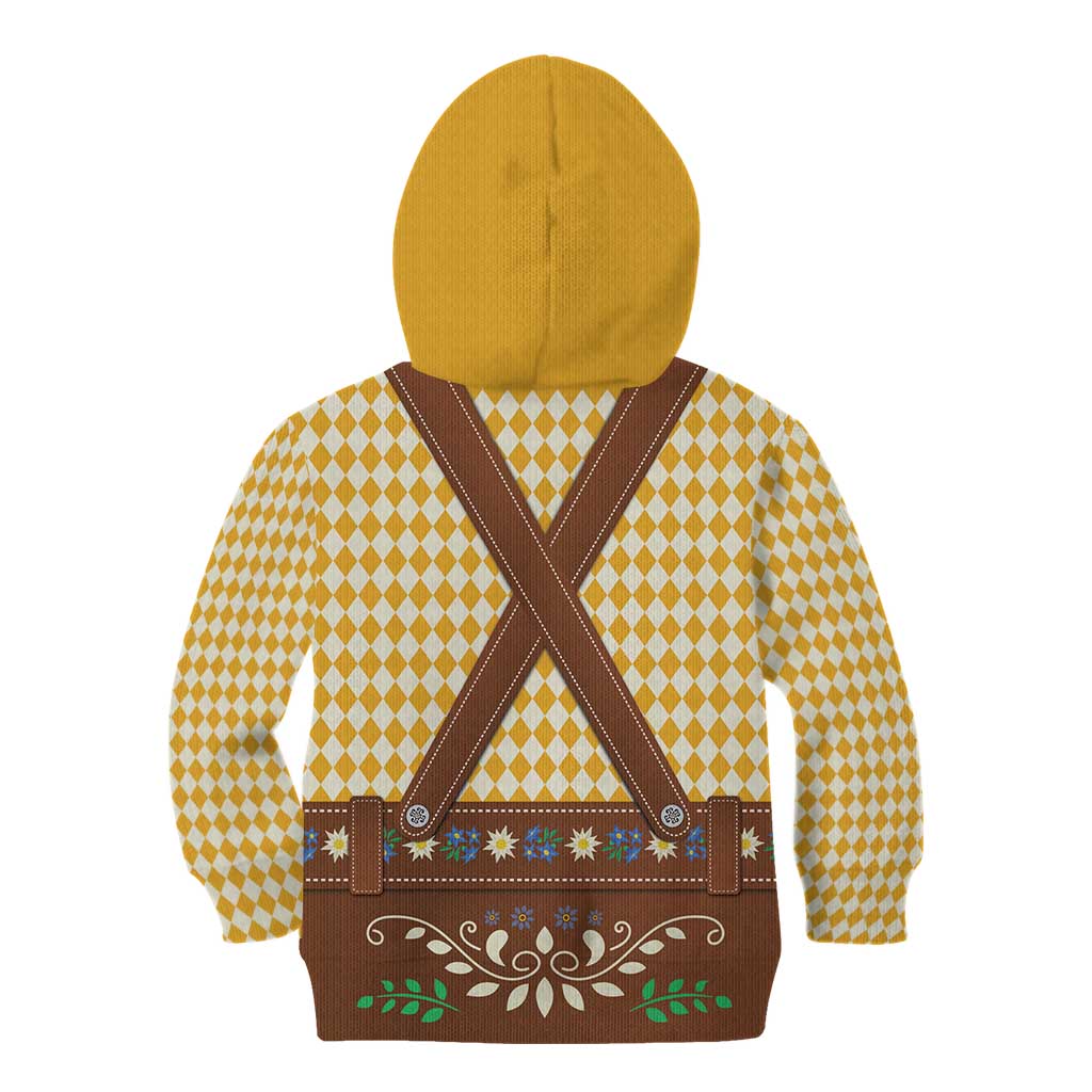 Lederhosen Oktoberfest Kid Hoodie Gold Edelweiss Floral Polka Dots - Wonder Print Shop