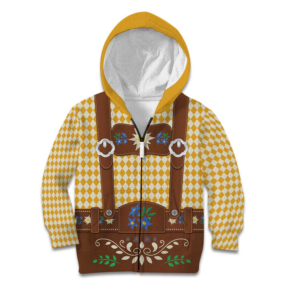 Lederhosen Oktoberfest Kid Hoodie Gold Edelweiss Floral Polka Dots - Wonder Print Shop