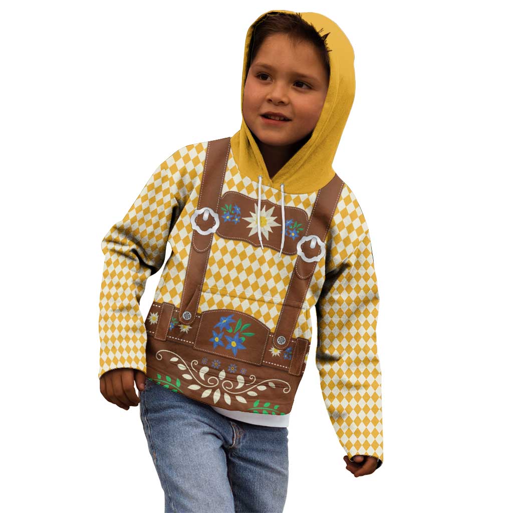 Lederhosen Oktoberfest Kid Hoodie Gold Edelweiss Floral Polka Dots - Wonder Print Shop