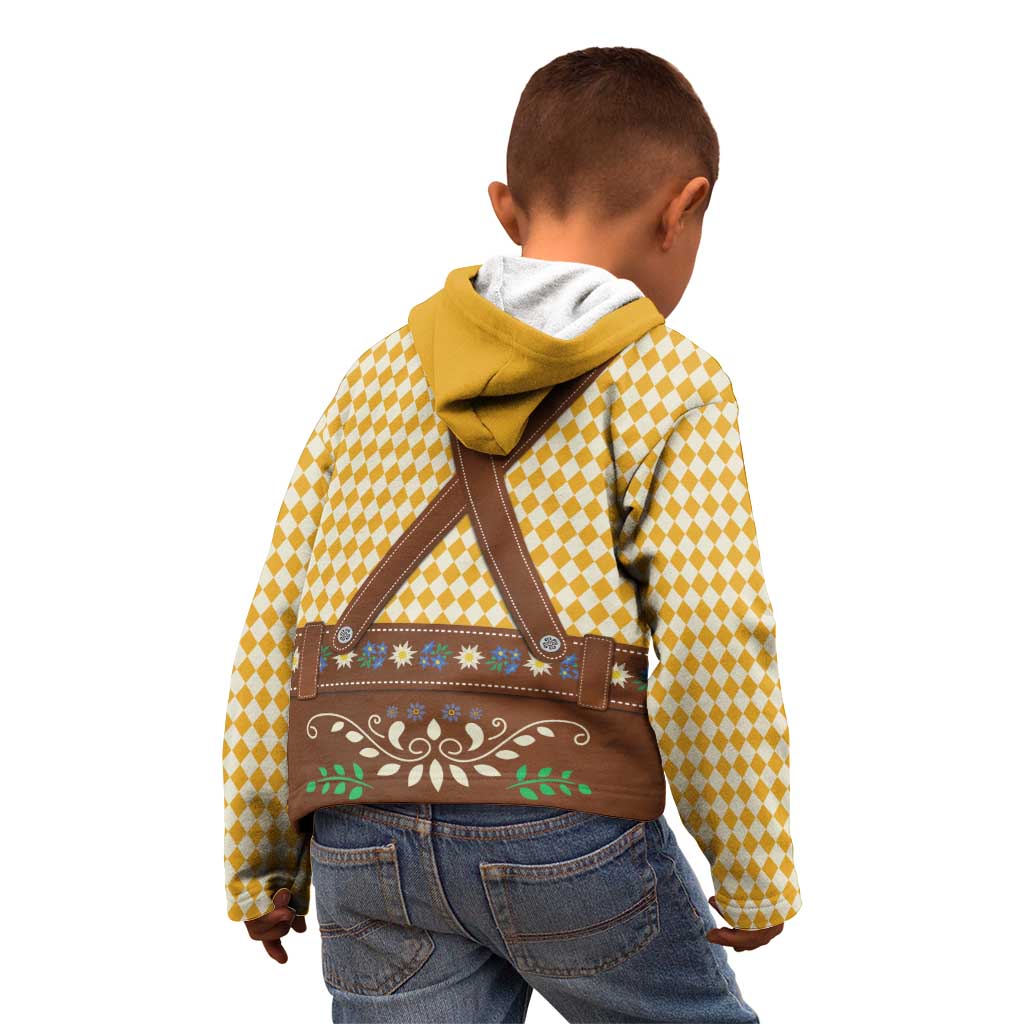 Lederhosen Oktoberfest Kid Hoodie Gold Edelweiss Floral Polka Dots - Wonder Print Shop