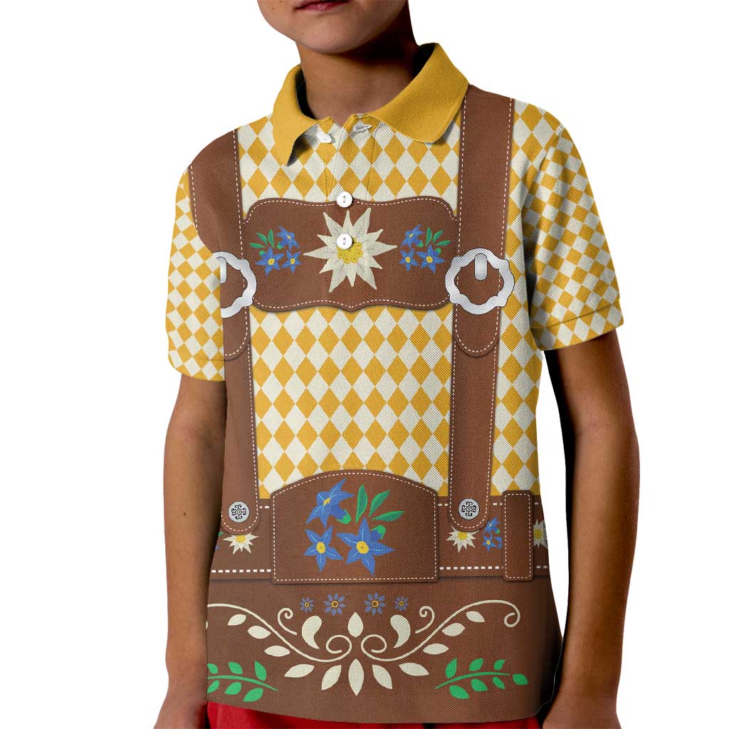 Lederhosen Oktoberfest Kid Polo Shirt Gold Edelweiss Floral Polka Dots - Wonder Print Shop