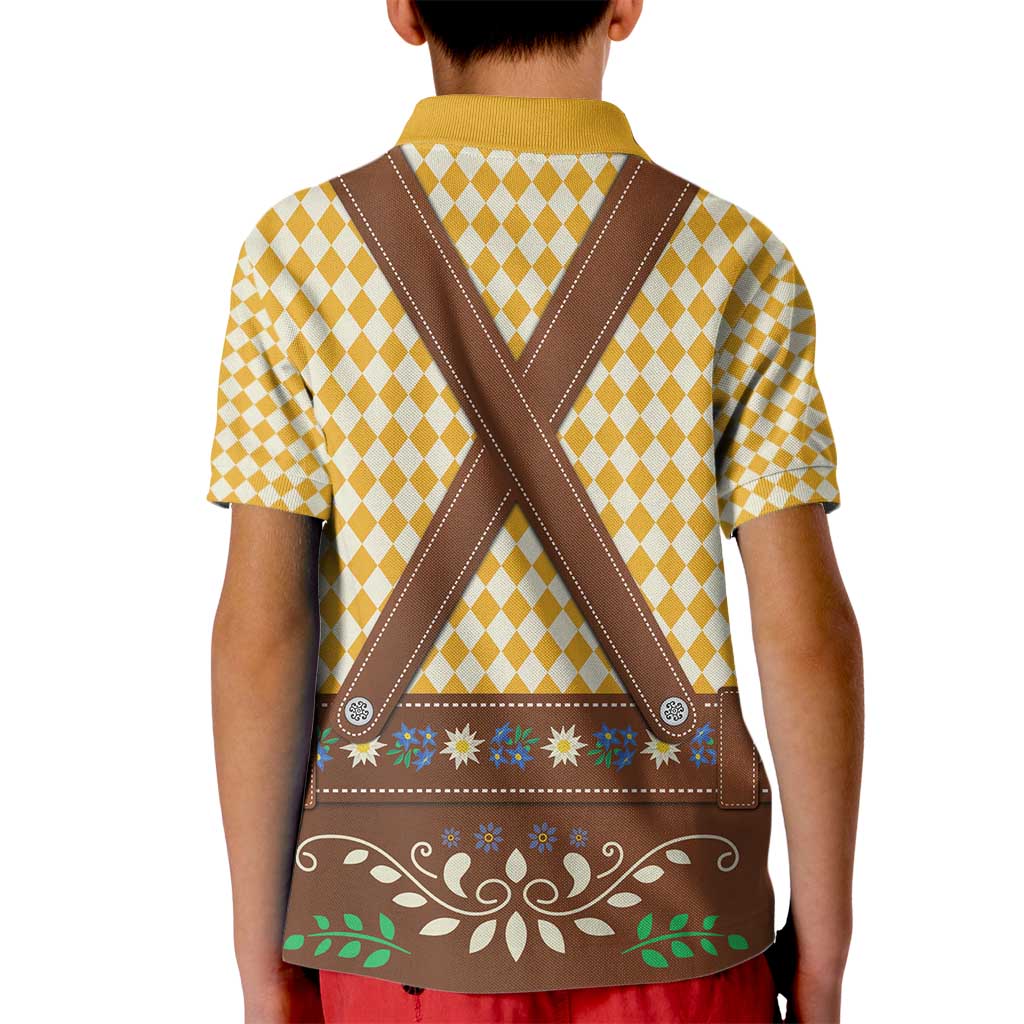 Lederhosen Oktoberfest Kid Polo Shirt Gold Edelweiss Floral Polka Dots - Wonder Print Shop