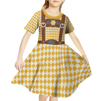 Lederhosen Oktoberfest Kid Short Sleeve Dress Gold Edelweiss Floral Polka Dots - Wonder Print Shop