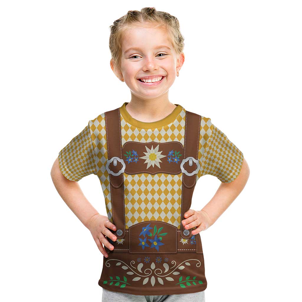 Lederhosen Oktoberfest Kid T Shirt Gold Edelweiss Floral Polka Dots - Wonder Print Shop