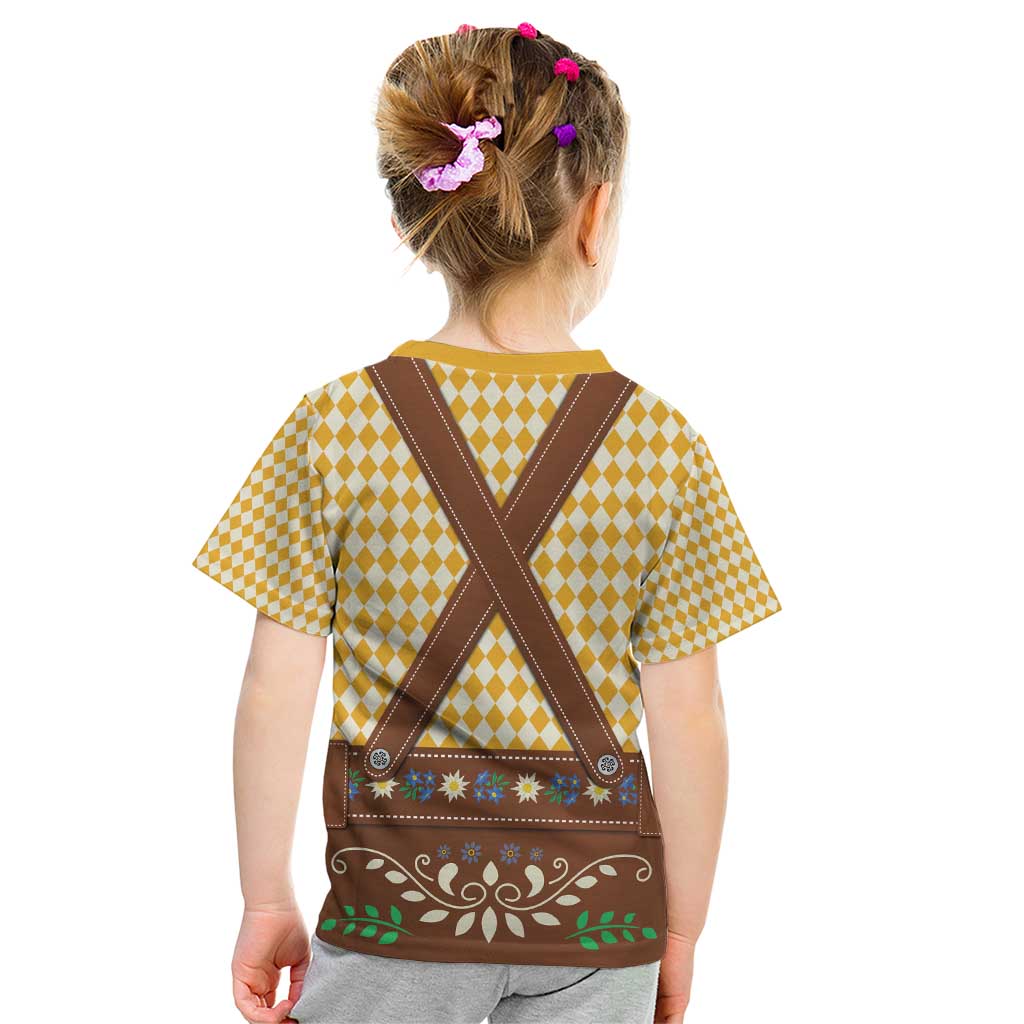 Lederhosen Oktoberfest Kid T Shirt Gold Edelweiss Floral Polka Dots - Wonder Print Shop