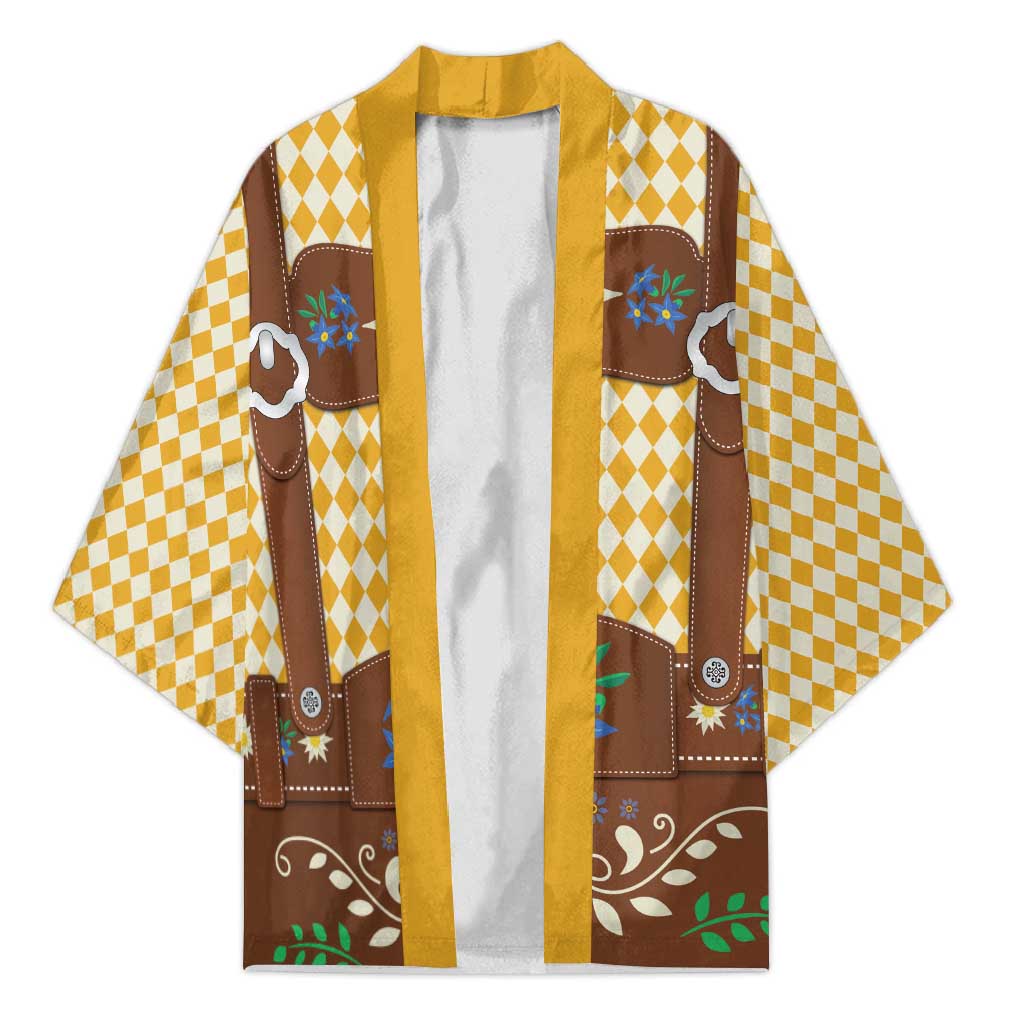 Lederhosen Oktoberfest Kimono Gold Edelweiss Floral Polka Dots - Wonder Print Shop