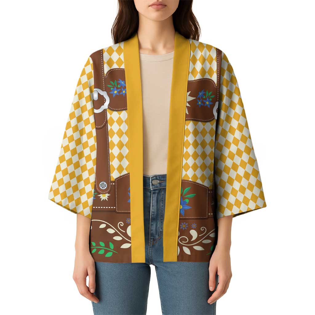 Lederhosen Oktoberfest Kimono Gold Edelweiss Floral Polka Dots - Wonder Print Shop