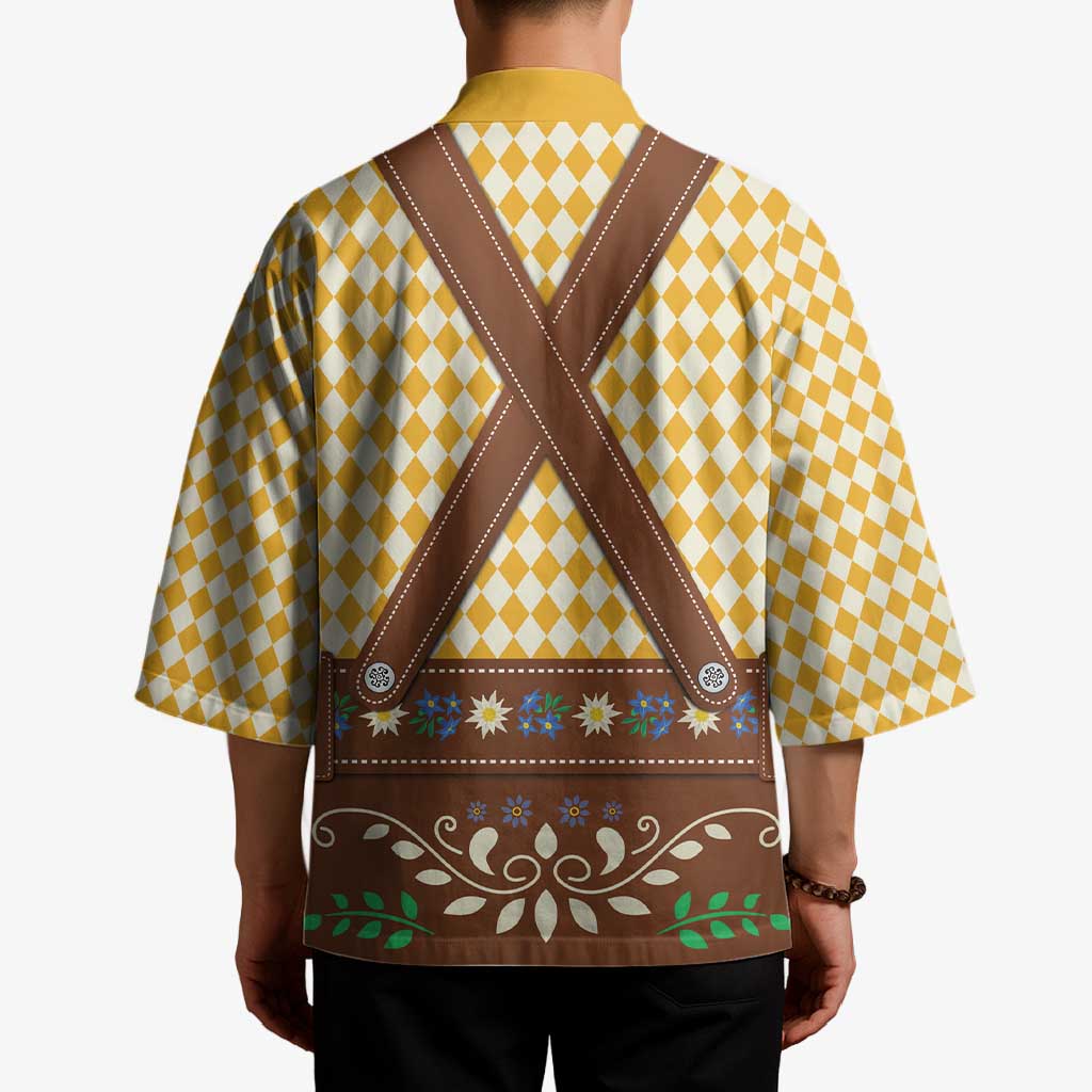 Lederhosen Oktoberfest Kimono Gold Edelweiss Floral Polka Dots - Wonder Print Shop