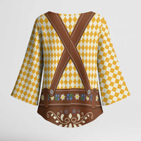 Lederhosen Oktoberfest Kimono Sleeve Blouse Gold Edelweiss Floral Polka Dots - Wonder Print Shop
