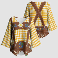 Lederhosen Oktoberfest Kimono Sleeve Blouse Gold Edelweiss Floral Polka Dots - Wonder Print Shop