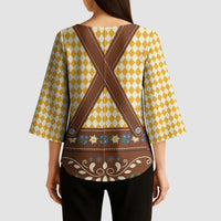 Lederhosen Oktoberfest Kimono Sleeve Blouse Gold Edelweiss Floral Polka Dots - Wonder Print Shop