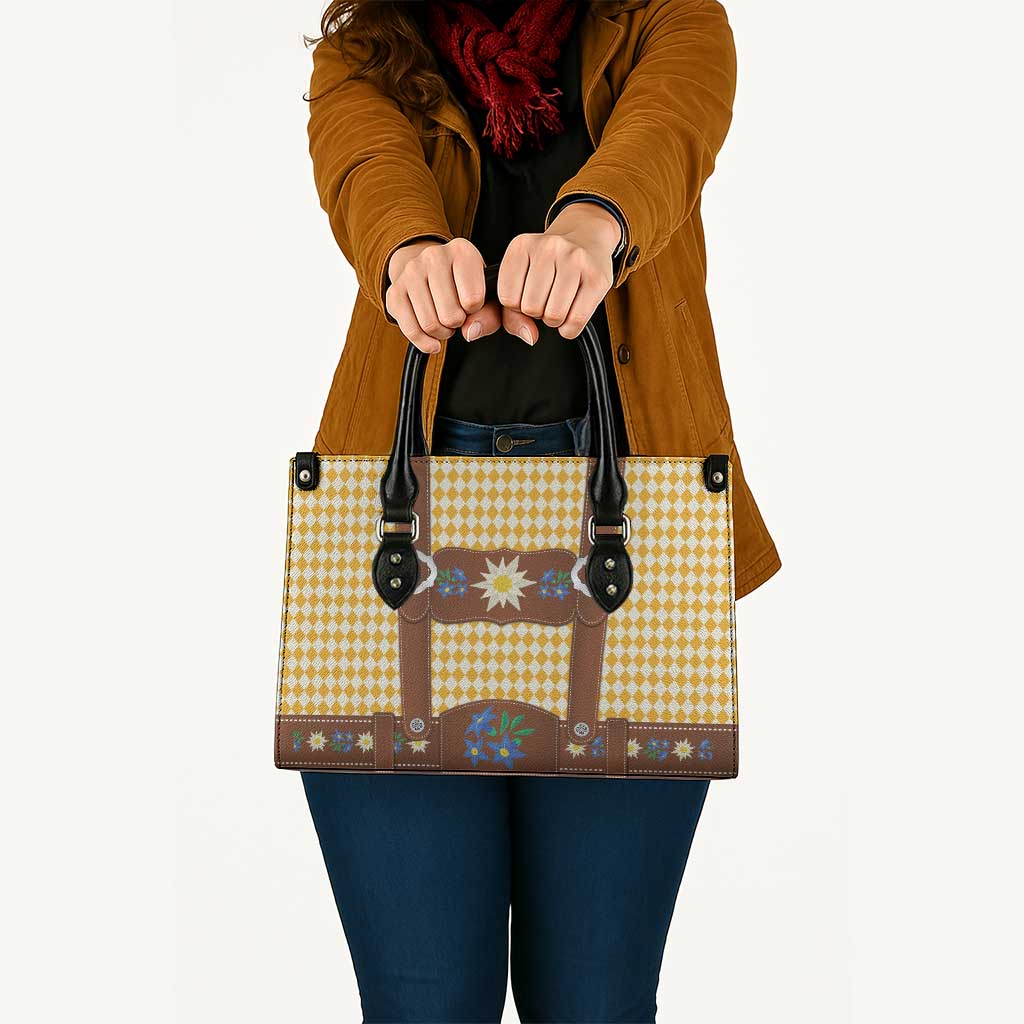 Lederhosen Oktoberfest Leather Bag Gold Edelweiss Floral Polka Dots - Wonder Print Shop