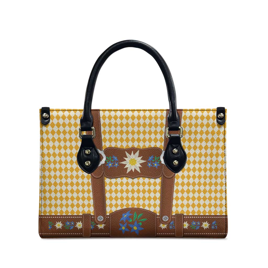 Lederhosen Oktoberfest Leather Bag Gold Edelweiss Floral Polka Dots - Wonder Print Shop