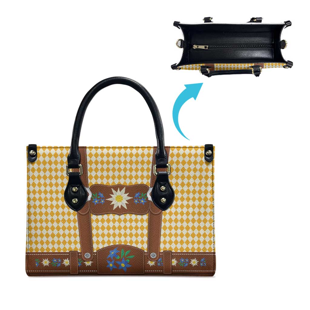 Lederhosen Oktoberfest Leather Bag Gold Edelweiss Floral Polka Dots - Wonder Print Shop