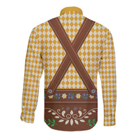 Lederhosen Oktoberfest Long Sleeve Button Shirt Gold Edelweiss Floral Polka Dots - Wonder Print Shop