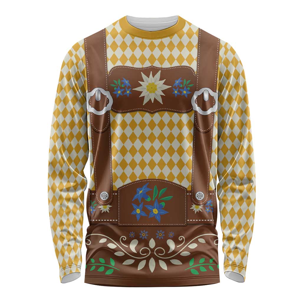 Lederhosen Oktoberfest Long Sleeve Shirt Gold Edelweiss Floral Polka Dots - Wonder Print Shop