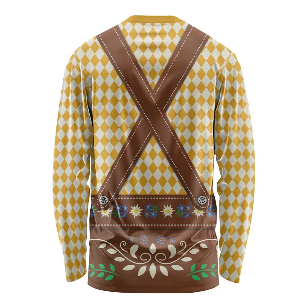 Lederhosen Oktoberfest Long Sleeve Shirt Gold Edelweiss Floral Polka Dots - Wonder Print Shop
