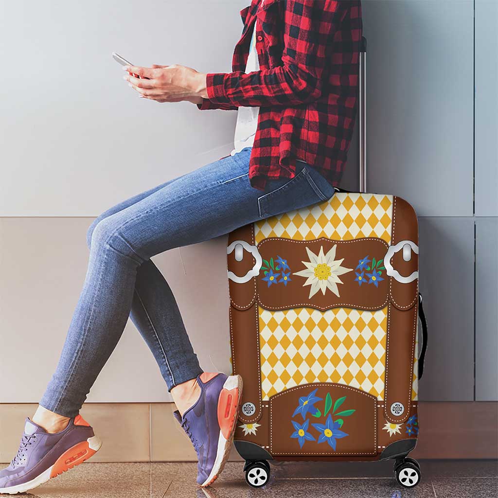 Lederhosen Oktoberfest Luggage Cover Gold Edelweiss Floral Polka Dots - Wonder Print Shop