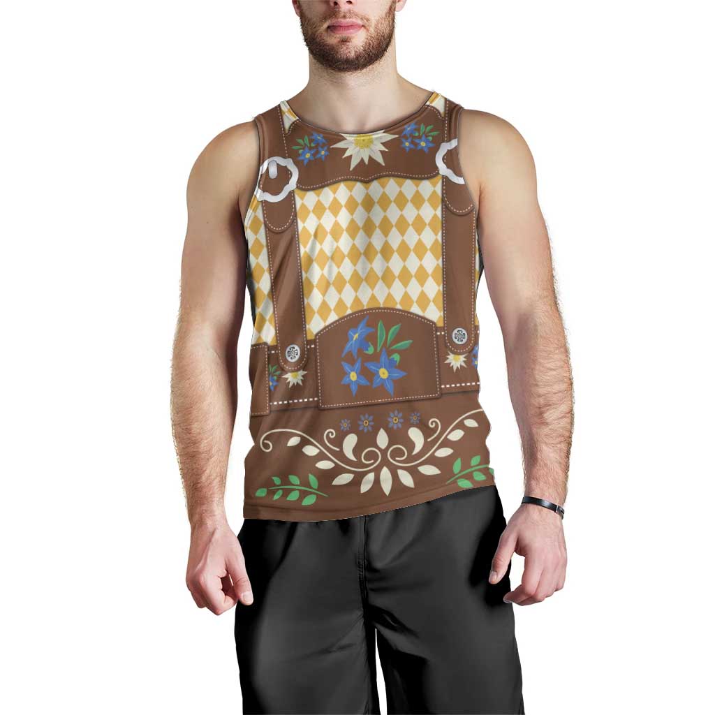 Lederhosen Oktoberfest Men Tank Top Gold Edelweiss Floral Polka Dots - Wonder Print Shop