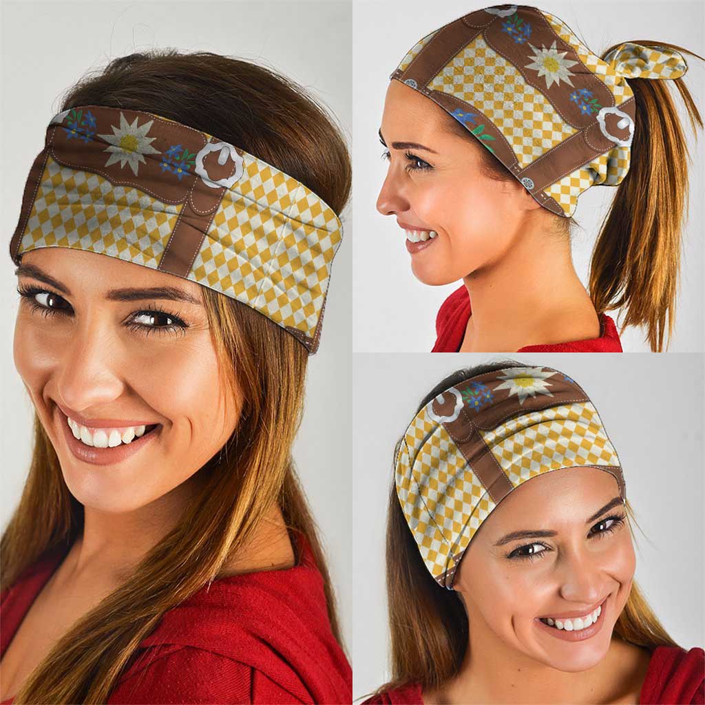 Lederhosen Oktoberfest Neck Gaiter Gold Edelweiss Floral Polka Dots - Wonder Print Shop