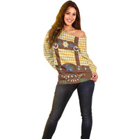 Lederhosen Oktoberfest Off Shoulder Sweater Gold Edelweiss Floral Polka Dots - Wonder Print Shop