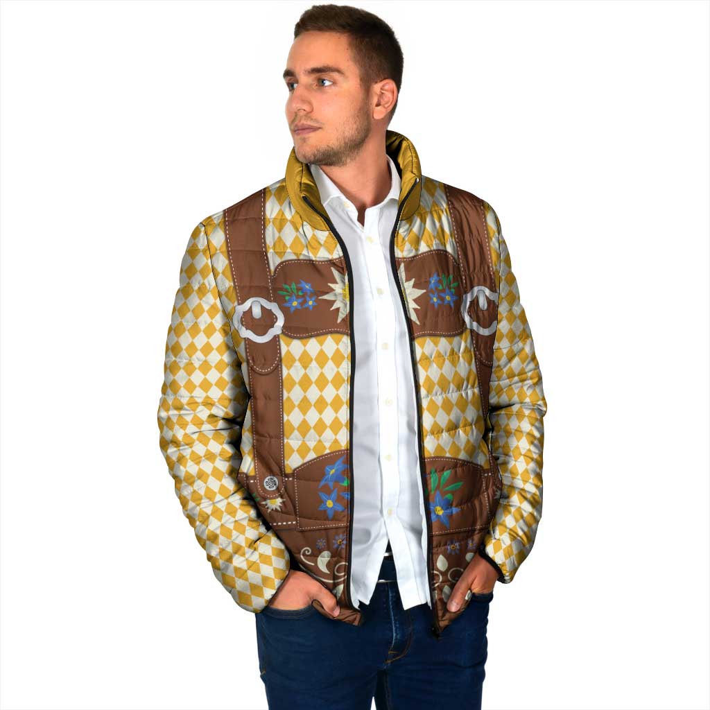 Lederhosen Oktoberfest Padded Jacket Gold Edelweiss Floral Polka Dots - Wonder Print Shop