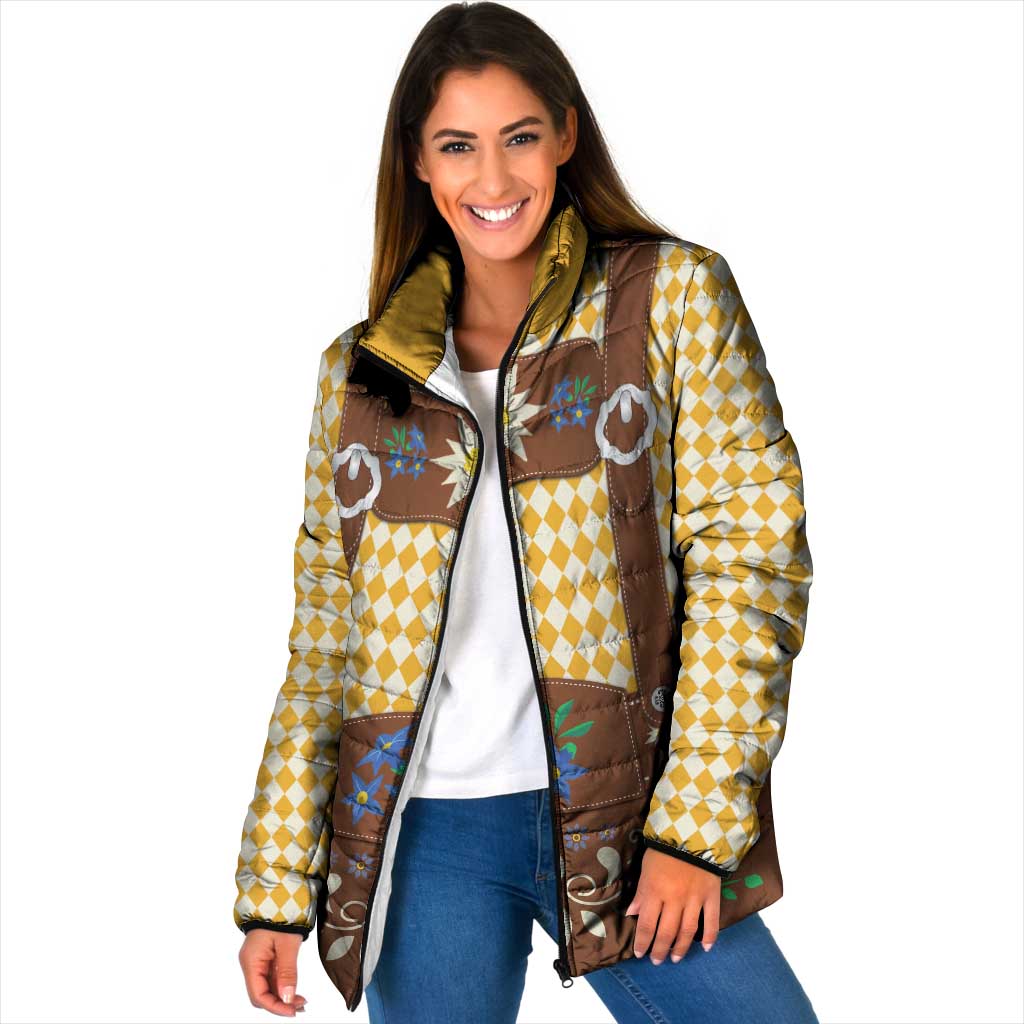 Lederhosen Oktoberfest Padded Jacket Gold Edelweiss Floral Polka Dots - Wonder Print Shop