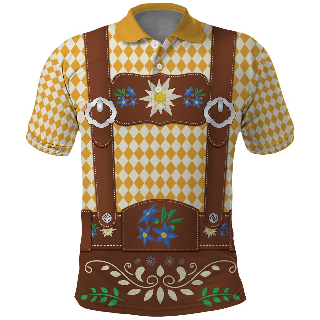 Lederhosen Oktoberfest Polo Shirt Gold Edelweiss Floral Polka Dots - Wonder Print Shop