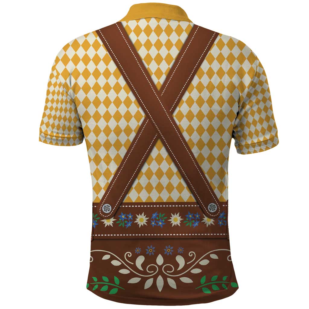 Lederhosen Oktoberfest Polo Shirt Gold Edelweiss Floral Polka Dots - Wonder Print Shop