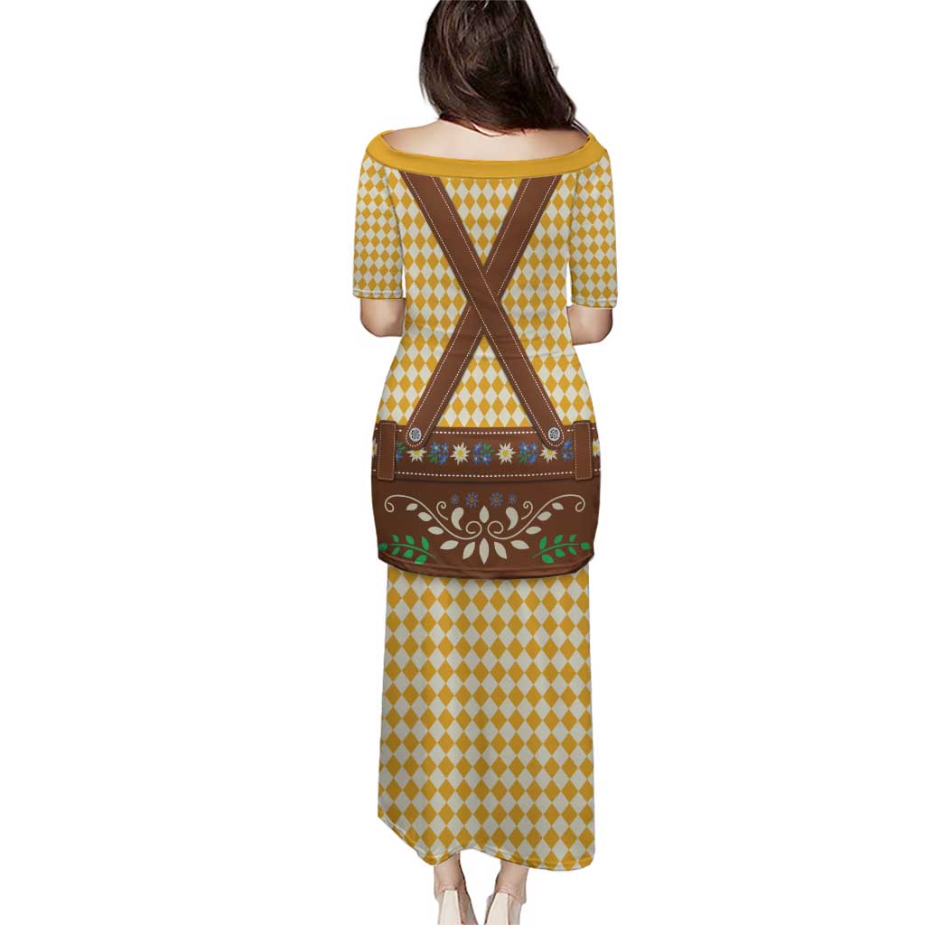 Lederhosen Oktoberfest Puletasi Gold Edelweiss Floral Polka Dots - Wonder Print Shop