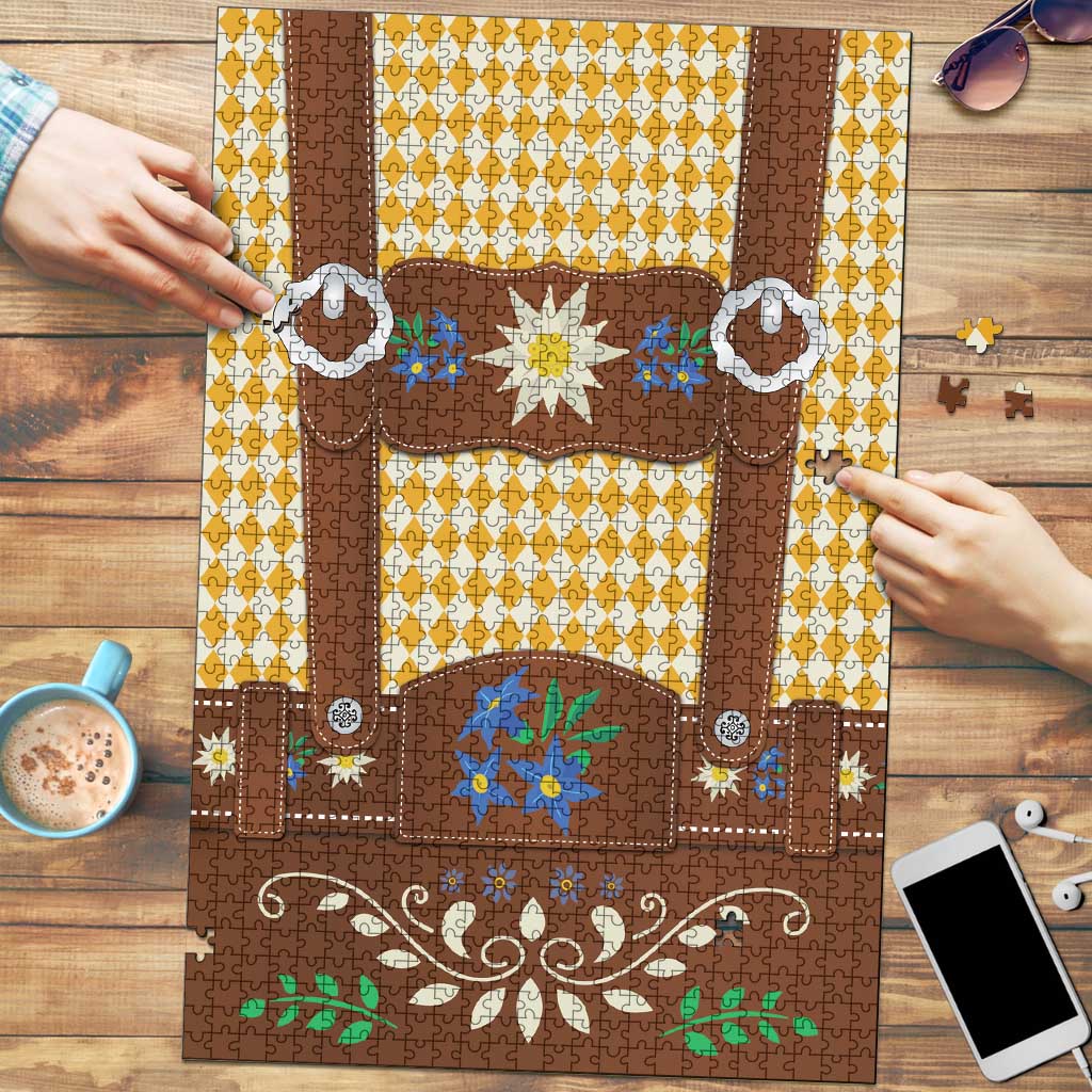 Lederhosen Oktoberfest Puzzle Gold Edelweiss Floral Polka Dots - Wonder Print Shop