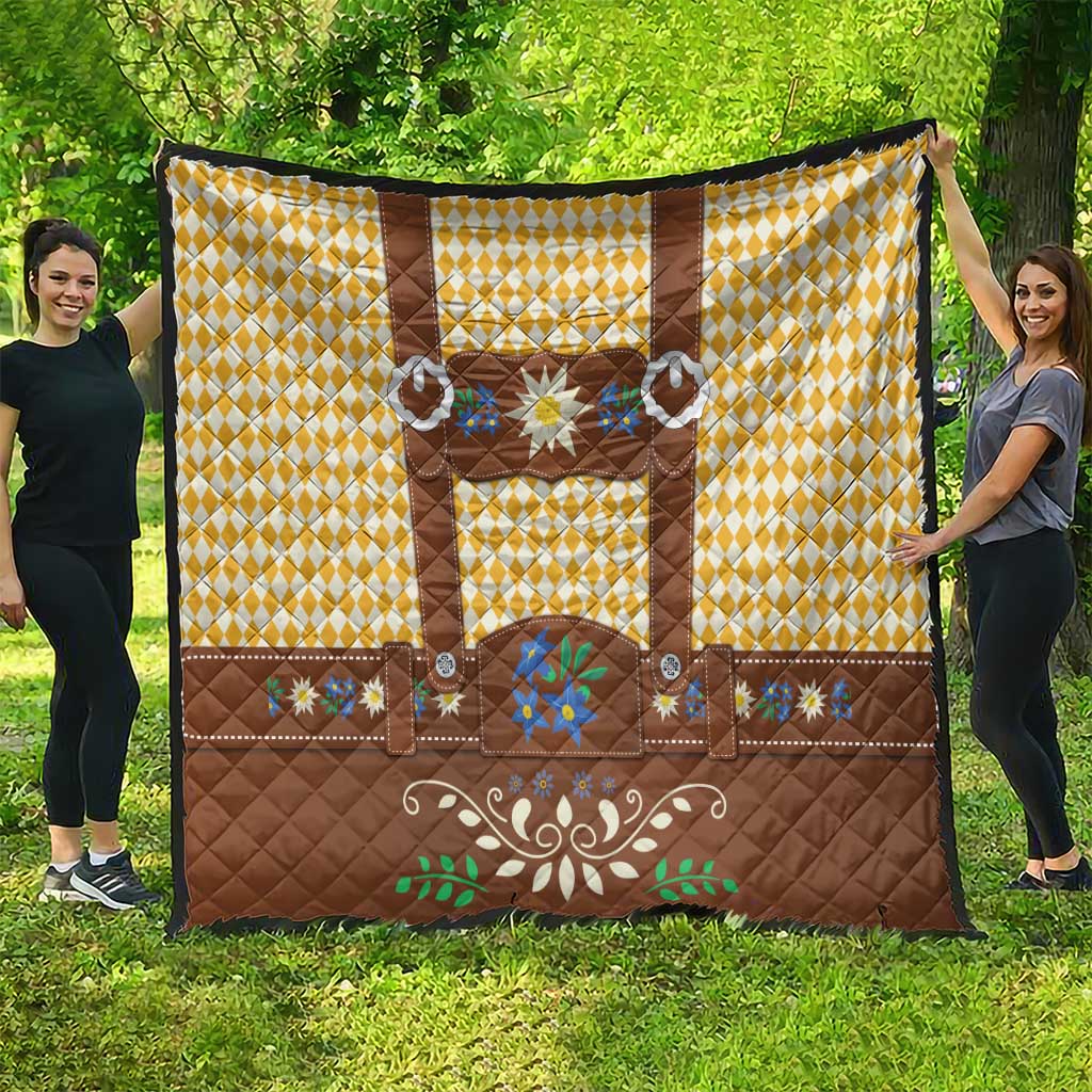 Lederhosen Oktoberfest Quilt Gold Edelweiss Floral Polka Dots - Wonder Print Shop