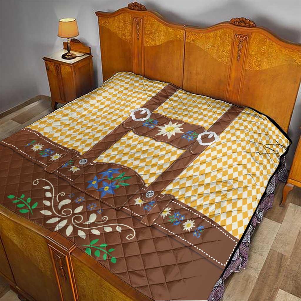 Lederhosen Oktoberfest Quilt Gold Edelweiss Floral Polka Dots - Wonder Print Shop