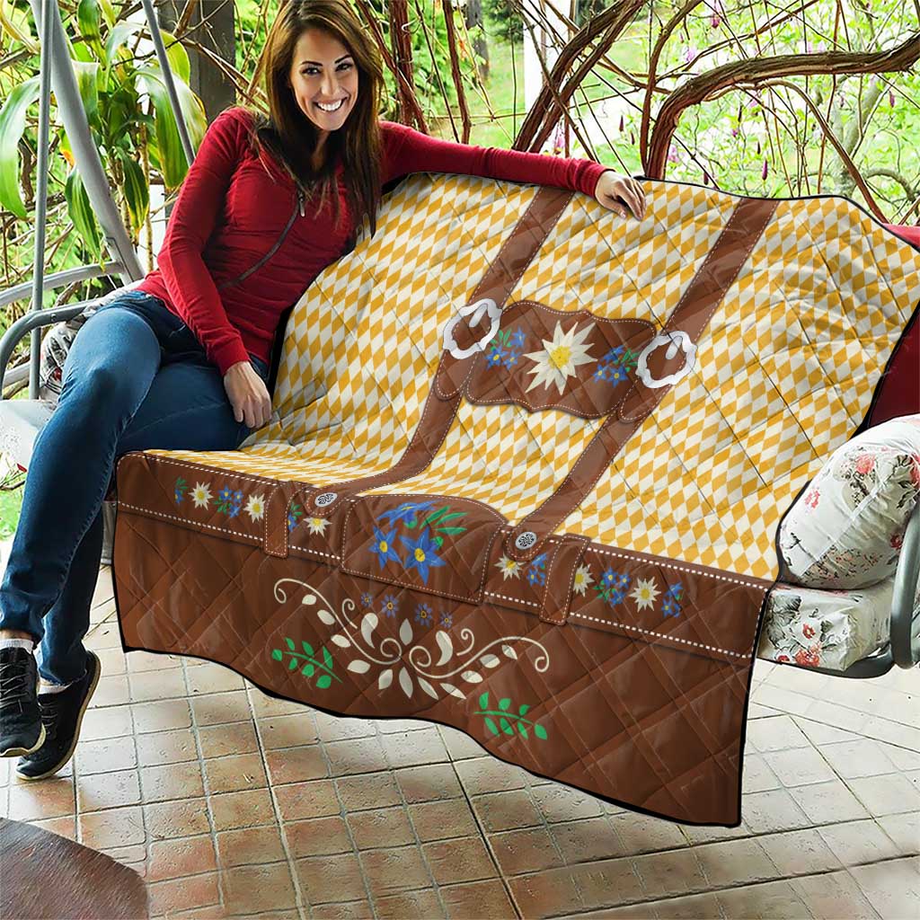 Lederhosen Oktoberfest Quilt Gold Edelweiss Floral Polka Dots - Wonder Print Shop