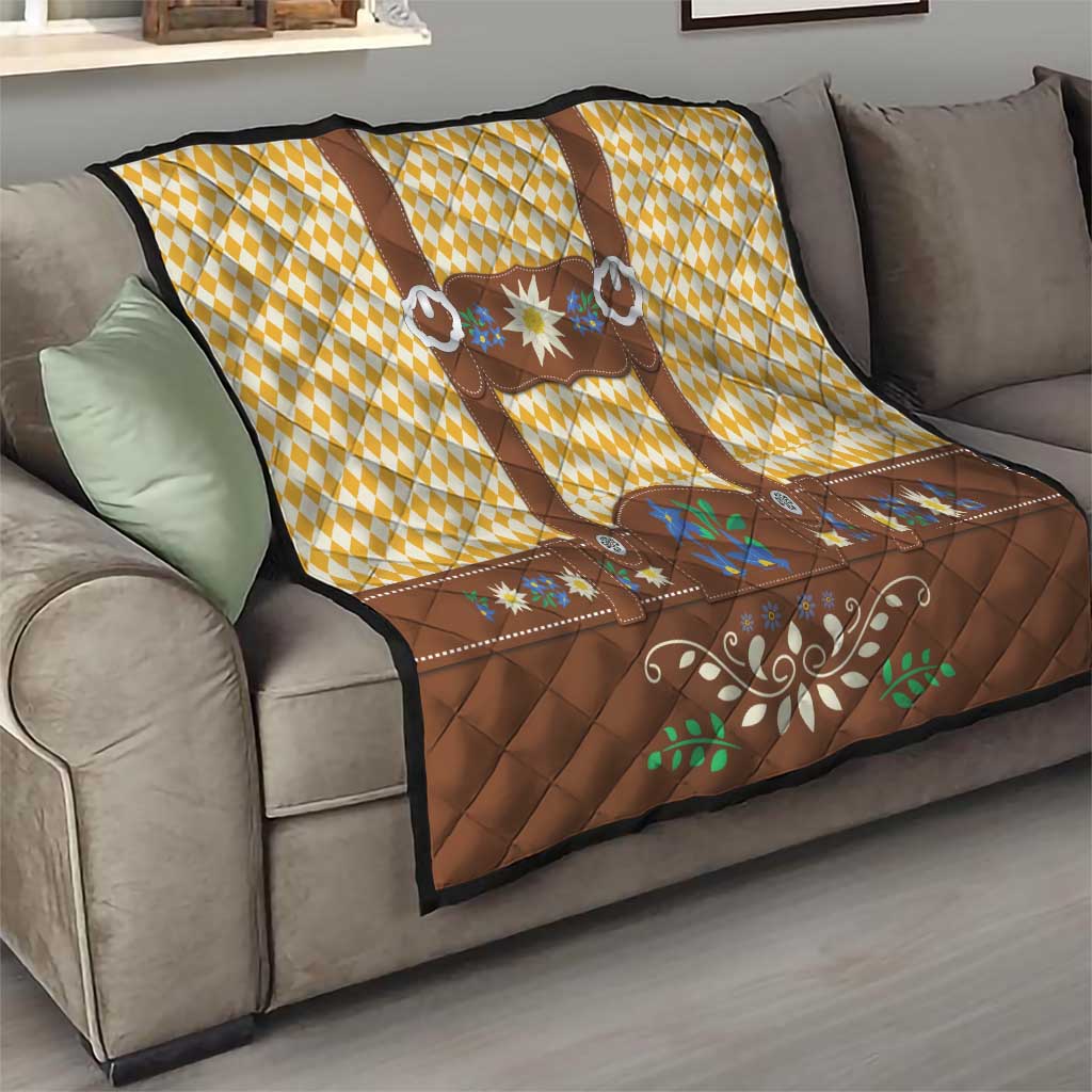 Lederhosen Oktoberfest Quilt Gold Edelweiss Floral Polka Dots - Wonder Print Shop