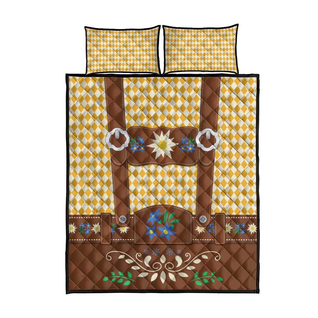 Lederhosen Oktoberfest Quilt Bed Set Gold Edelweiss Floral Polka Dots - Wonder Print Shop