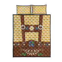 Lederhosen Oktoberfest Quilt Bed Set Gold Edelweiss Floral Polka Dots - Wonder Print Shop