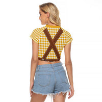 Lederhosen Oktoberfest Raglan Cropped T Shirt Gold Edelweiss Floral Polka Dots - Wonder Print Shop