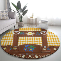 Lederhosen Oktoberfest Round Carpet Gold Edelweiss Floral Polka Dots - Wonder Print Shop